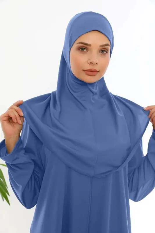 Kolay Giyilebilen Fermuarlı Tek Parça Namaz Elbisesi Indigo Mavi-indigo mavi - 2