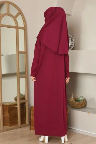 Kolay Giyilebilen Tek Parça Namaz Elbisesi Bordo - BORDO - 4
