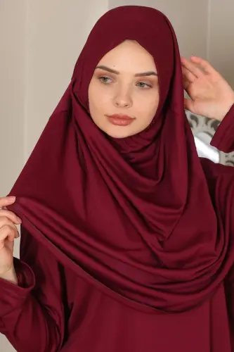 Kolay Giyilebilen Tek Parça Namaz Elbisesi Bordo-BORDO - 3