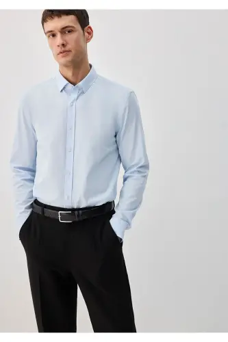 Kolay Ütülenebilir Mavi Gömlek Slim Fit / Dar Kesim 0211571-90160 - Mavi-90160 - 1