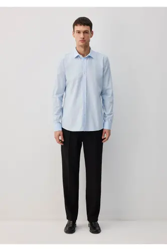 Kolay Ütülenebilir Mavi Gömlek Slim Fit / Dar Kesim 0211571-90160 - Mavi-90160 - 3