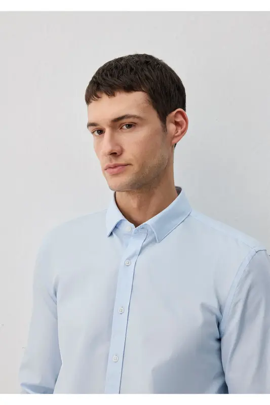 Kolay Ütülenebilir Mavi Gömlek Slim Fit / Dar Kesim 0211571-90160 - Mavi-90160 - 6