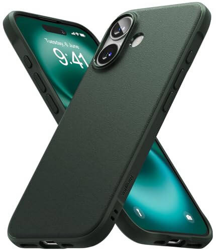 Кольцо Onyx [в руке удобно держать] Совместим с iPhone 16 Чехол, Анти-отпечаток пальца Технология предотвращает жирные пятна Нескользящая усиленная рукоятка Точные вырезы для камеры - Темно-зеленый - 1