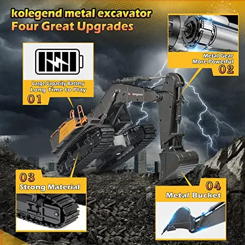 Kolegend 22 Channel RC Excavator Metal Shovel Independent Arms 1/14 Scale, Professional Remote Control Construction Vehicles, Boy Toys Best Gift for 8+ Years Old Boys Adults - kolegend (1)