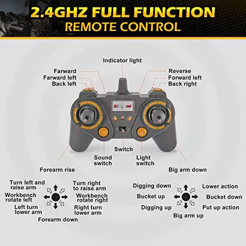 Kolegend 22 Channel RC Excavator Metal Shovel Independent Arms 1/14 Scale, Professional Remote Control Construction Vehicles, Boy Toys Best Gift for 8+ Years Old Boys Adults - 6