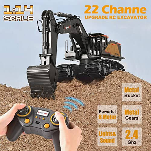 Kolegend 22 Channel RC Excavator Metal Shovel Independent Arms 1/14 Scale, Professional Remote Control Construction Vehicles, Boy Toys Best Gift for 8+ Years Old Boys Adults - 3