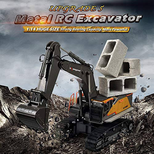 kolegend Remote Control Excavator Toy 1/14 Scale RC Excavator, 22 Channel Upgrade Full Functional Construction Vehicles Rechargeable RC Truck with Metal Shovel and Lights Sounds - 4