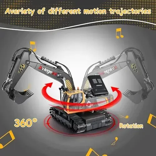 kolegend Remote Control Excavator Toy 16 Inch, 9 Channel RC Construction Vehicles Hydraulic Haulers Digger Toys Gift for 6 7 8 9 10 Years Old Kids Boys - 4