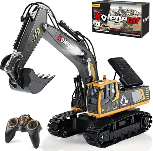 kolegend Remote Control Excavator Toy 16 Inch, 9 Channel RC Construction Vehicles Hydraulic Haulers Digger Toys Gift for 6 7 8 9 10 Years Old Kids Boys - 1