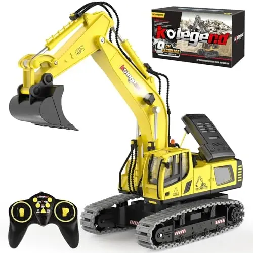 kolegend Remote Control Excavator Toy 16 Inch, 11 Channel RC Construction Vehicles Hydraulic Haulers Digger Toys Gift for 6+ Years Old Kids Boys - KOLEGEND
