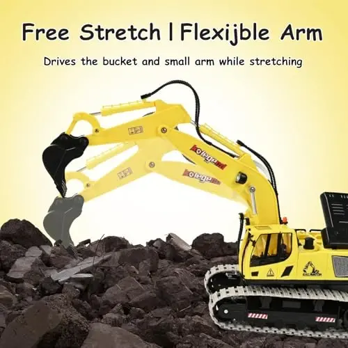 kolegend Remote Control Excavator Toy 16 Inch, 11 Channel RC Construction Vehicles Hydraulic Haulers Digger Toys Gift for 6+ Years Old Kids Boys - 4