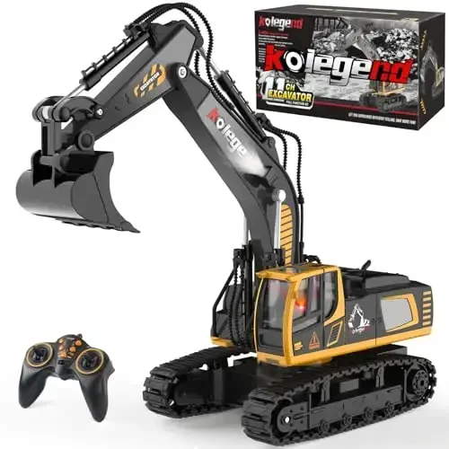 kolegend Remote Control Excavator Toy 16 Inch, 9 Channel RC Construction Vehicles Hydraulic Haulers Digger Toys Gift for 6 7 8 9 10 Years Old Kids Boys - 1