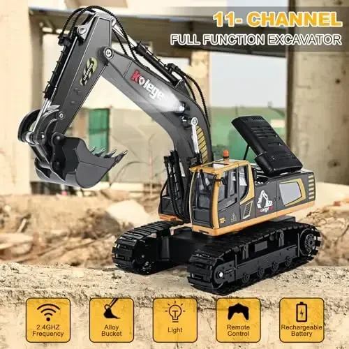 kolegend Remote Control Excavator Toy 16 Inch, 9 Channel RC Construction Vehicles Hydraulic Haulers Digger Toys Gift for 6 7 8 9 10 Years Old Kids Boys - 6