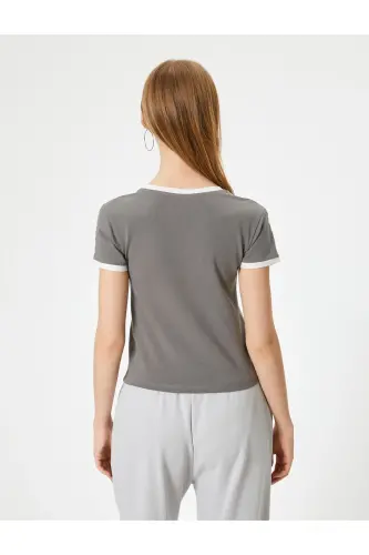 Kolej futbolkali bosma Slim Fit Velosiped yoqasi Chiziqli detallari - 4