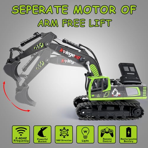 Kolenend Remote Control Excavator Toy 16 Inch, 11 Channel RC Construction Vehicles Hydraulic Haulers Digger Toys Gift for 6 7 8 9 10 Years Old Kids Boys - 4