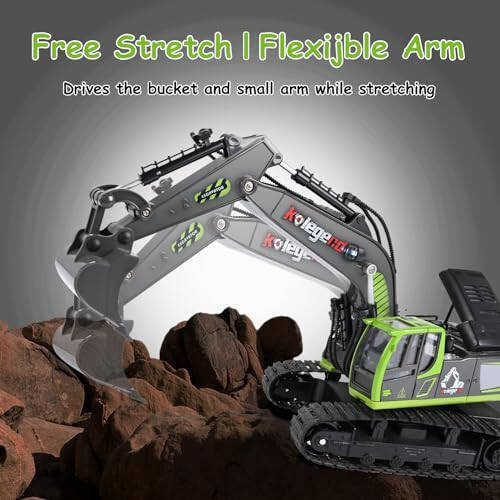 Kolenend Remote Control Excavator Toy 16 Inch, 11 Channel RC Construction Vehicles Hydraulic Haulers Digger Toys Gift for 6 7 8 9 10 Years Old Kids Boys - 5