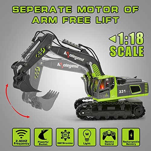 Kolenend Remote Control Excavator Toy 16 Inch, 11 Channel RC Construction Vehicles Hydraulic Haulers Digger Toys Gift for 6 7 8 9 10 Years Old Kids Boys - 8