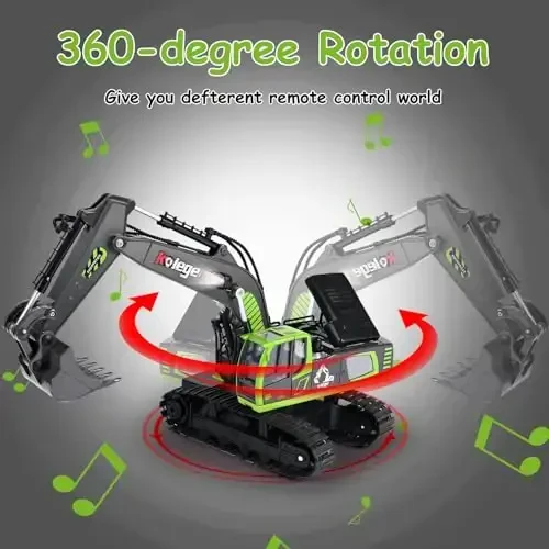 kolegend Remote Control Excavator Toy 16 Inch, 11 Channel RC Construction Vehicles Hydraulic Haulers Digger Toys Gift for 6 7 8 9 10 Years Old Kids Boys - 3
