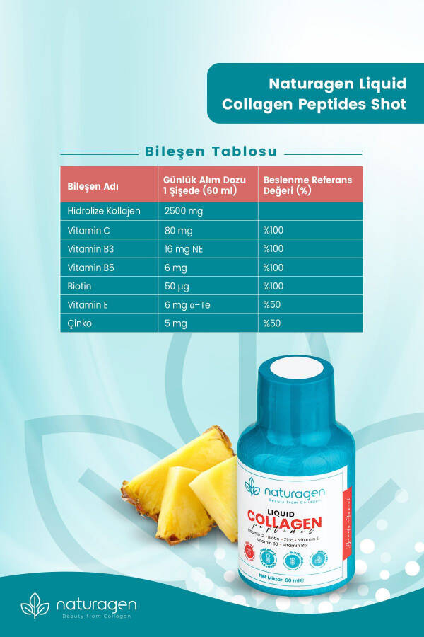 Kollagen Ananas Hidi Suyu Kollagen Shot 60 ml X12 dona Shisha Tip 1 & Tip 3 Gidrolangan Suyu Kollagen - 7