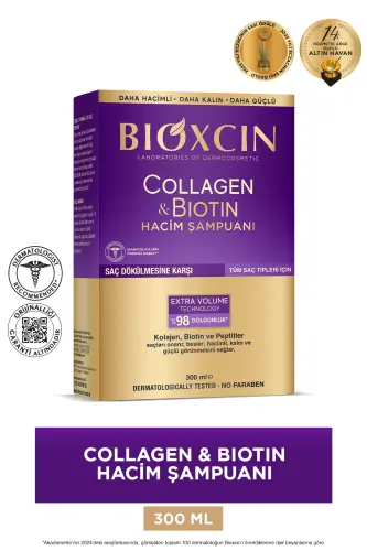 Kollagen & Biotin Ekstra Hajm Shampo 300 Ml - Kollagen Biotin Yupqa Yengil Sochlar Uchun - BIOXCIN (1)