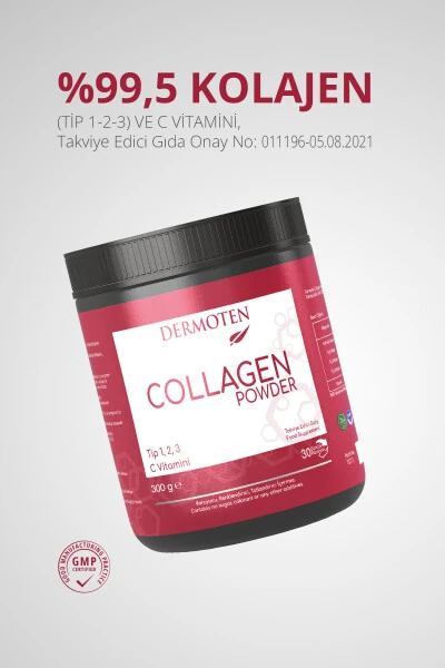 Kollagen Plus Kukun 300 Gr 1-Tur - 2-Tur - 3-Tur - S vitamini bilan 30 x 10 000 Mg Kollagen kukun - DERMOTEN (1)