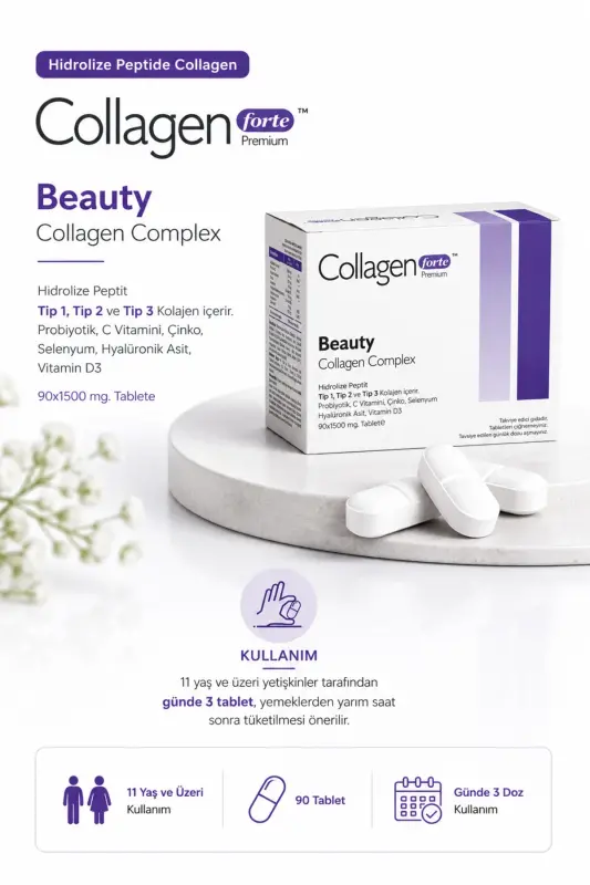 Kollagen, Probiotik & Multivitamin 1500mg X 90 Tablet - COLLAGEN FORTE PLATINUM