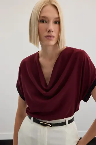 Lässige Bluse mit Steindetails an den Ärmeln - Weinrot - Bordeaux - 1