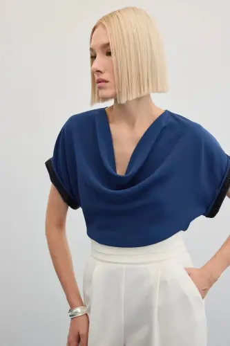 Kollar Taş Detaylı Salaş Bluz - İndigo-İndigo 