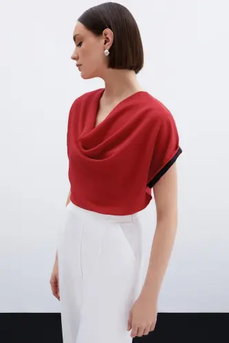Kollar Taş Detaylı Salaş Bluz - Kırmızı-Kırmızı - SATEEN (1)