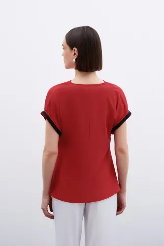 Kollar Taş Detaylı Salaş Bluz - Kırmızı-Kırmızı - 4