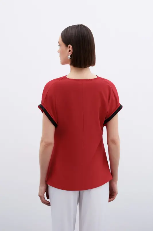 Kollar Taş Detaylı Salaş Bluz - Kırmızı-Kırmızı - 4