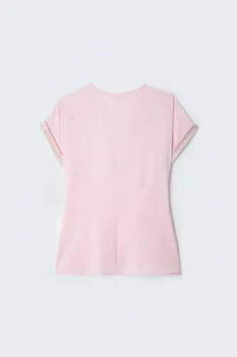 Kollar Taş Detaylı Salaş Bluz - Pembe - Pembe - 3