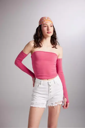 Kolları Ayrı Straplez Smooth Bluz Pembe - Pembe - HOLLY LOLLY (1)