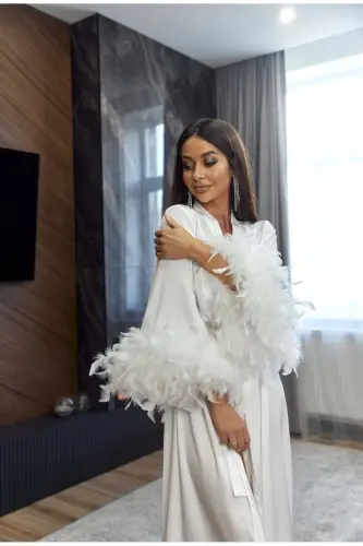Kollari Otrişli ipaksimon Saten Patli kelinlik xalatı - 1