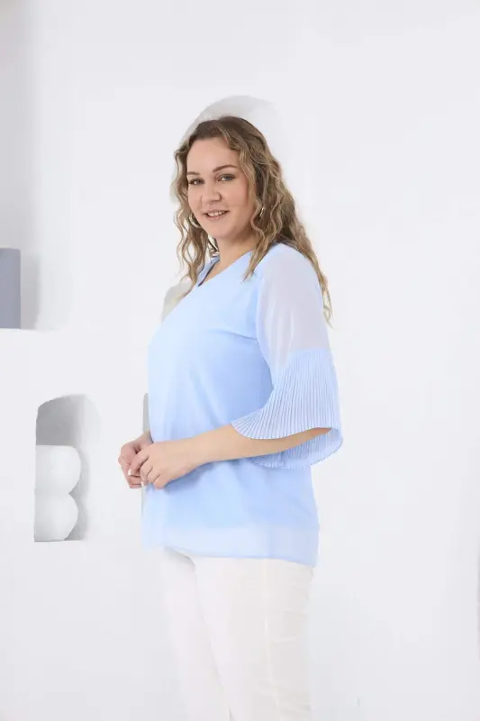 Kolları Piliseli Büyük Beden Bebe Mavi Bluz - 6