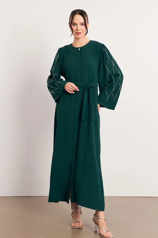 Kolları Taş İşlemeli Abaya - Zümrüt - Zümrüt - 1