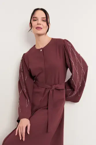 Kollari Tosh Ishlamali Abaya - Gul Kurusu-Gul Kurusu - 1