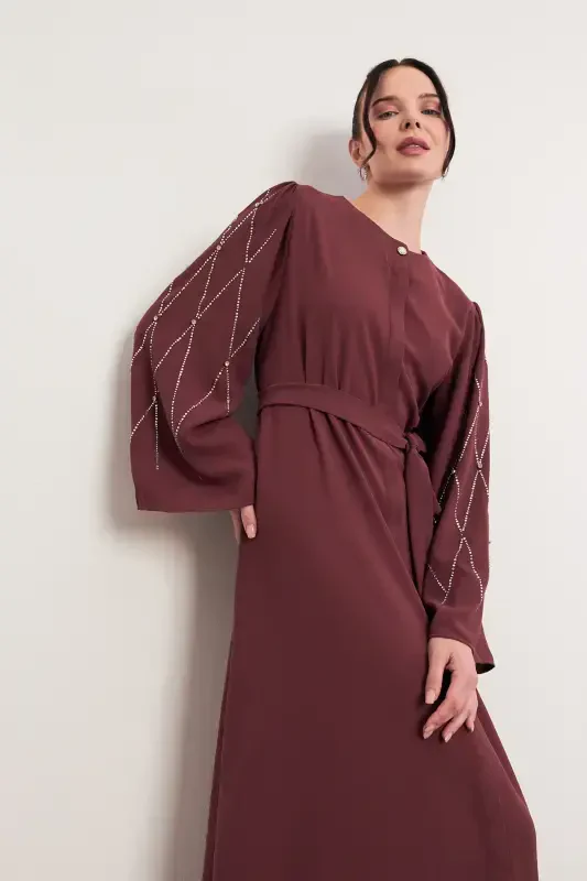 Kollari Tosh Ishlamali Abaya - Gul Kurusu-Gul Kurusu - 2