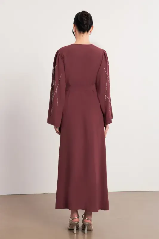 Kollari Tosh Ishlamali Abaya - Gul Kurusu-Gul Kurusu - 4