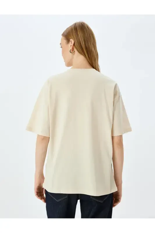 Колледж Baskılı Bisiklet Yaka Oversize Kısa Kollu Ti - 4