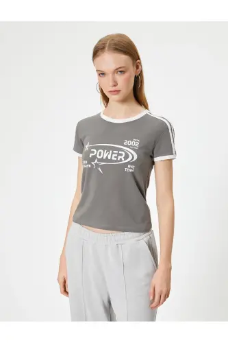 Колледж Футболка С Принтом Slim Fit Круглый Вырез Полосатая Отделка - 3