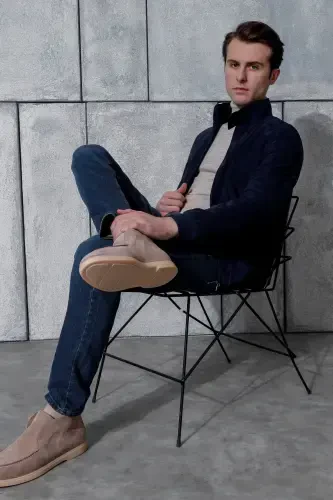 Колледж Настоящая Кожа Темно-Синий Мужской Сумчатый Пиджак - 4