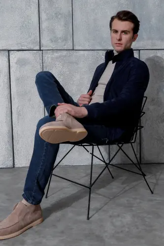 Kollej Haqiqi Teri Ko'k Rangli Erkaklar Suet Ko'ylagi - 4