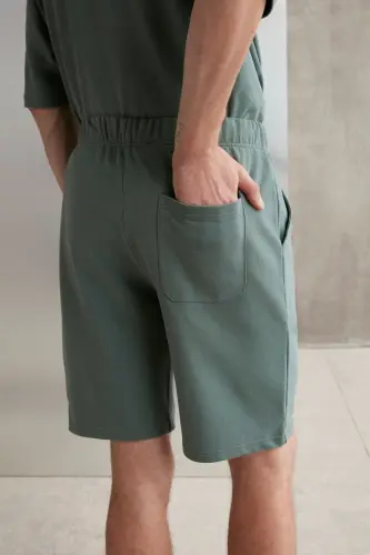 Colombıa Erkek 2'li Set Comfort Fit Rahat Kalıp Yazı Nakışlı Şardonsuz Yeşil Eşofman Takımı-Yeşil - GRIMELANGE (1)