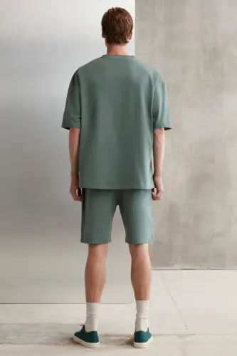 Colombıa Erkek 2'li Set Comfort Fit Rahat Kalıp Yazı Nakışlı Şardonsuz Yeşil Eşofman Takımı-Yeşil - 3