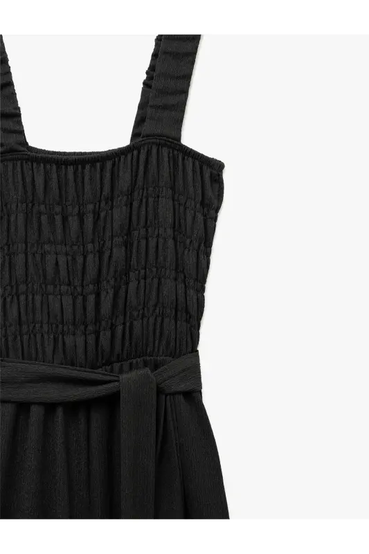 Kolsuz Beli Kuşaklı Siyah Kadın Tulum 5SAL40007IK-Siyah - 5