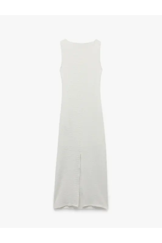 Kolsuz Büzgülü Midi Elbise-Ekru - 2