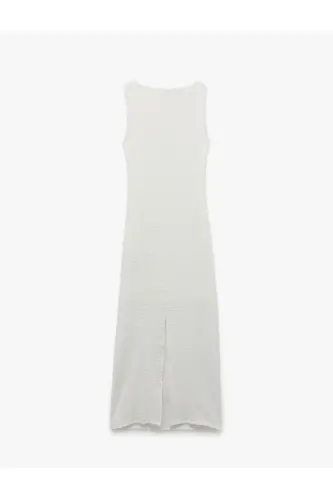 Kolsuz Büzgülü Midi Elbise-Ekru - KOTON (1)