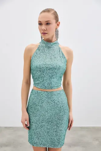 Kolsuz Payetli Bluz - Mint - MİNT - 1