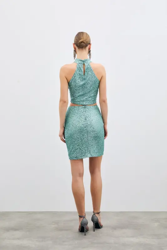 Kolsuz Payetli Bluz - Mint - MİNT - 5